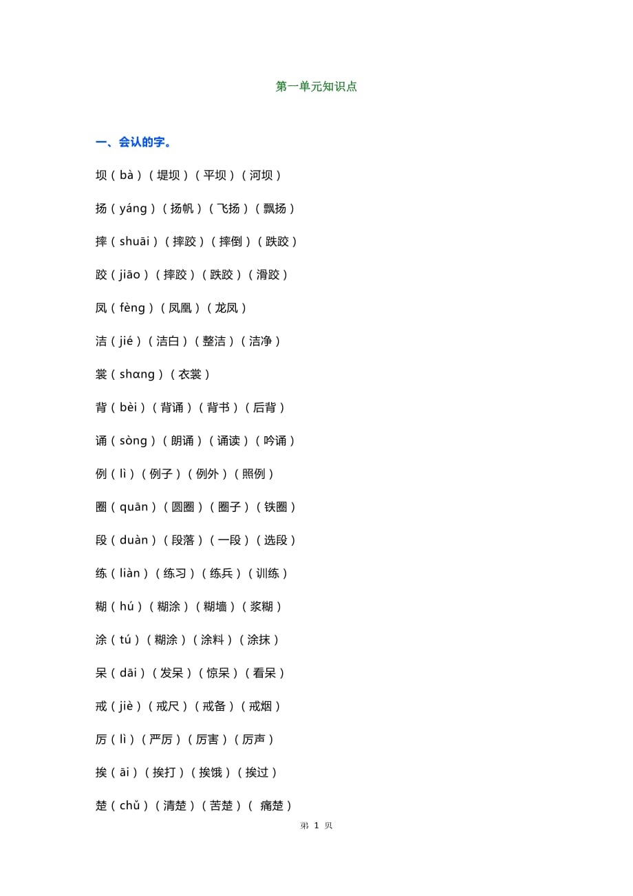部编版三年级语文上册第一单元知识点汇总_第1页