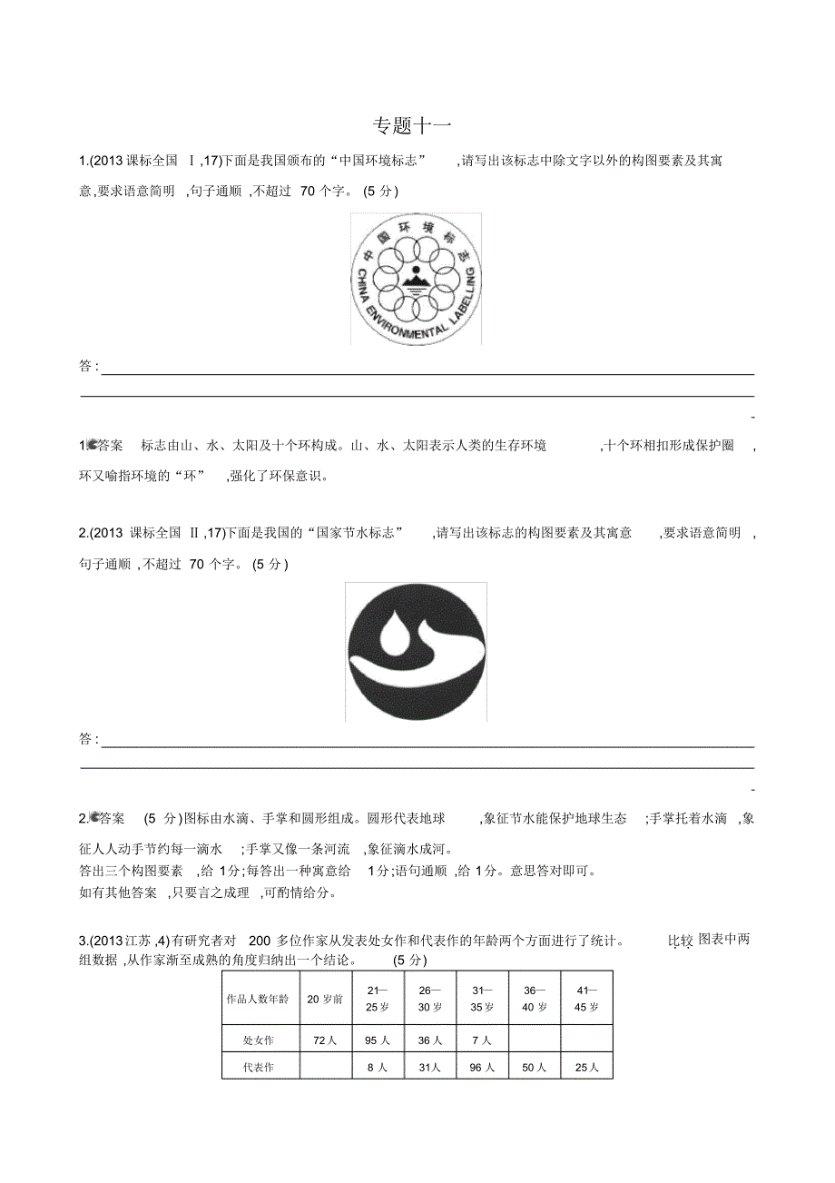 2014《5年高考3年模拟》高考语文复习2013年高考分类汇编专题11图文转换Word版含答案_第1页