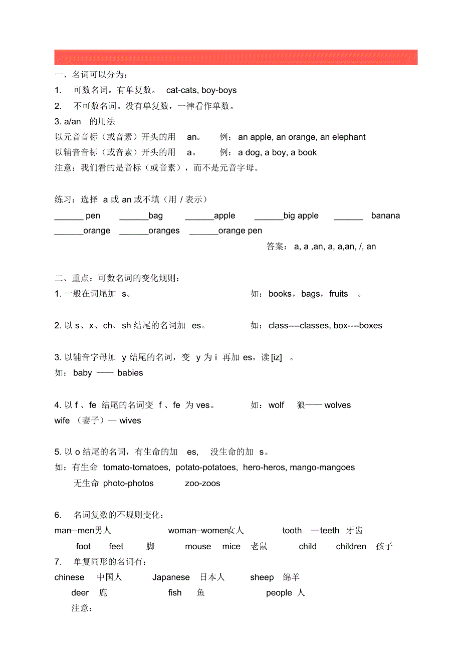 三年级英语知识总结：名词的单复数_第1页