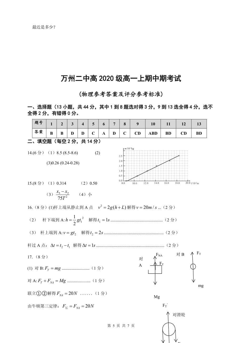 重庆市万州二中2020-2021学年高一上学期期中考试 物理 Word版含答案_第5页