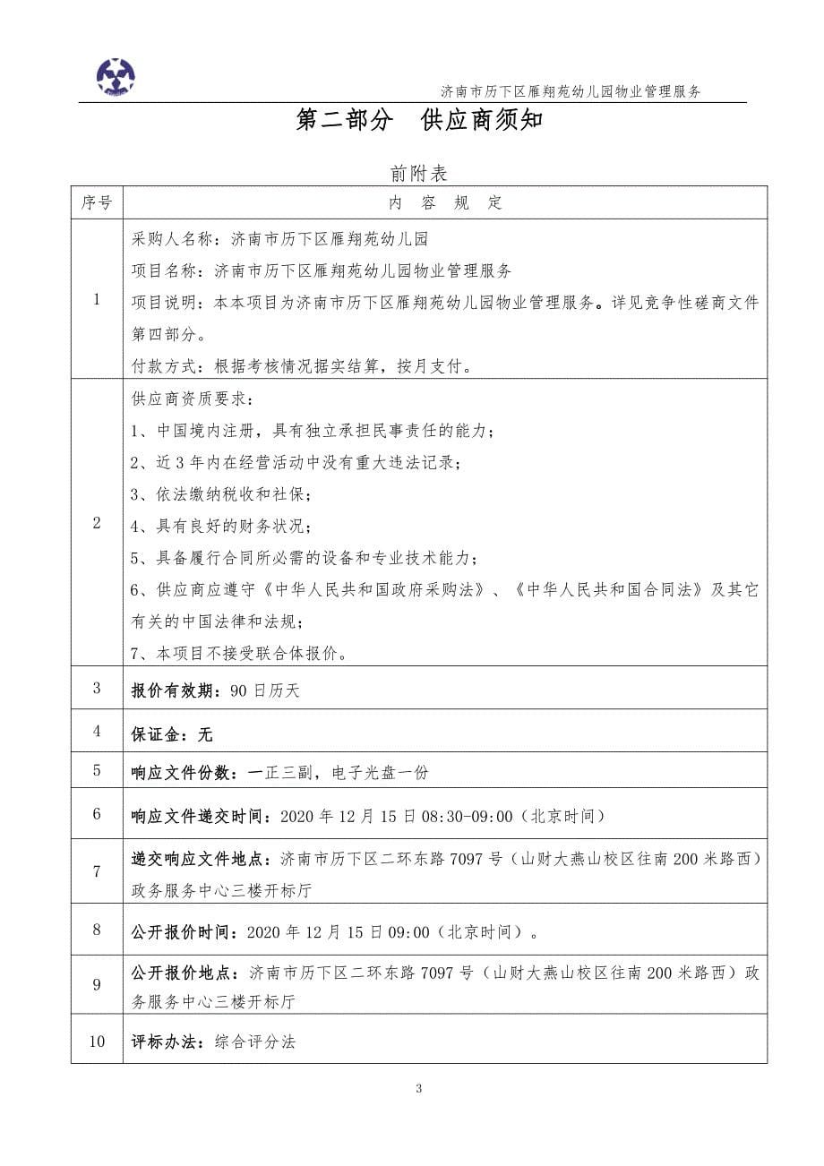 历下区雁翔苑幼儿园物业管理服务招标文件_第5页