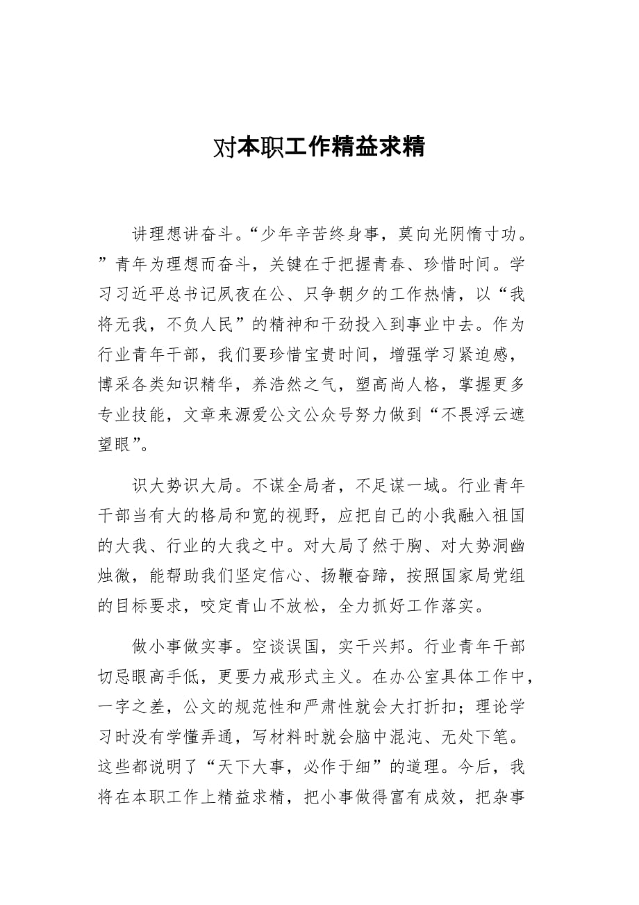 副县长青年代表表态发言对本职工作精益求精_第1页