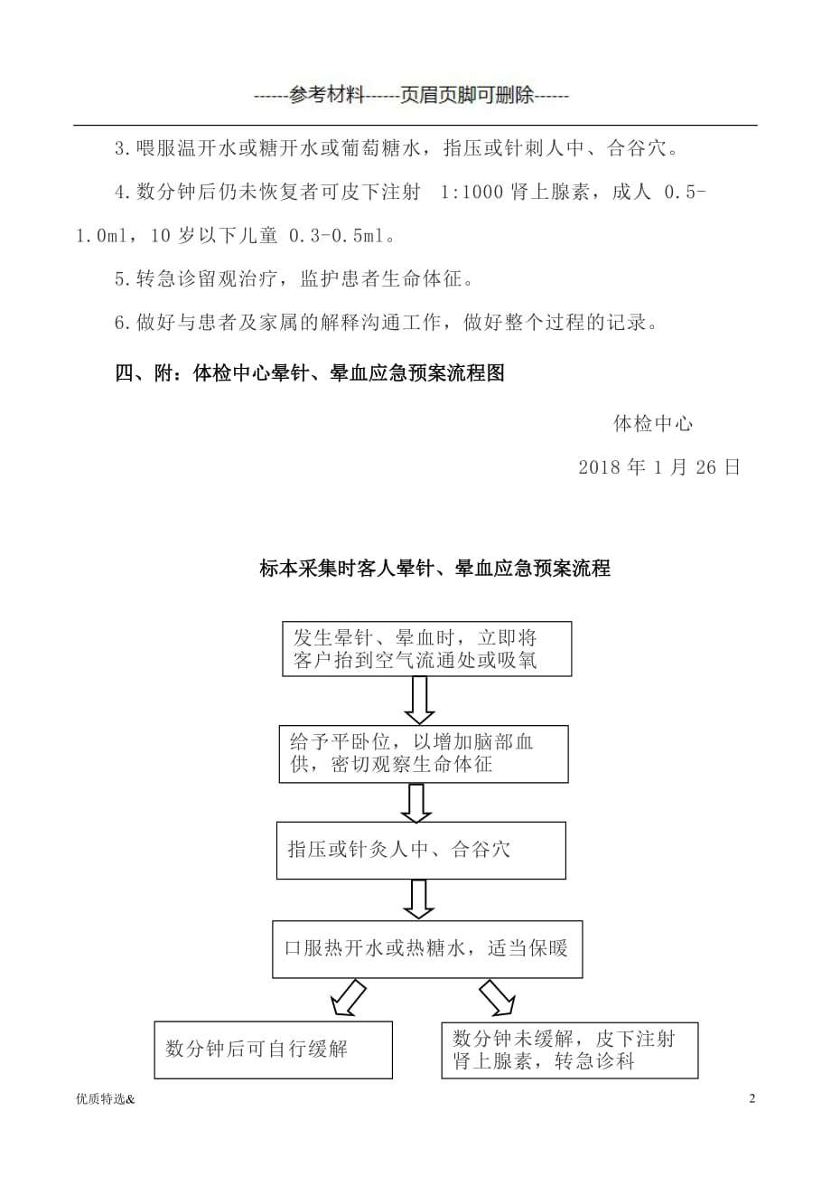 20 xx体检中心晕针、晕血应急预案（优质严选）_第2页