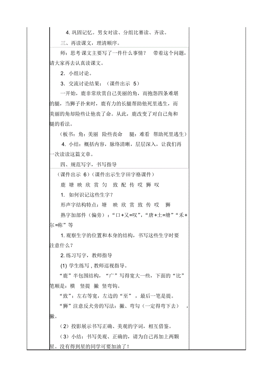 部编人教版三年级语文下册《7鹿角和鹿腿》教案含教学反思和作业设计_第3页