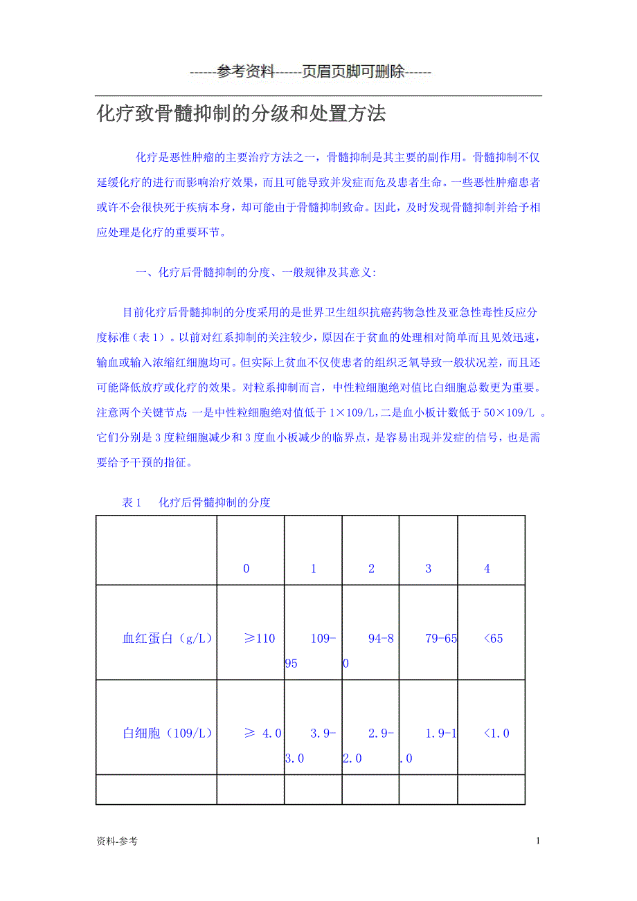 骨髓抑制分级及处理原则[严选资料]_第1页