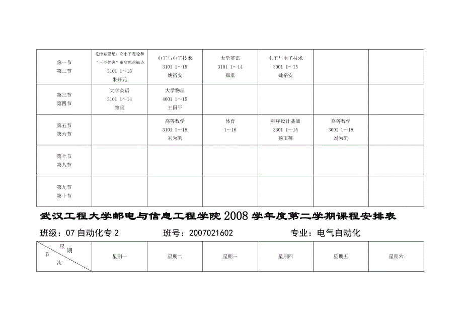 武汉工程大学邮电与信息工程学院2008学年度第二学期课....doc_第2页