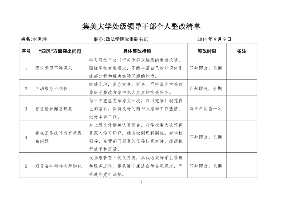 集美大学处级领导干部个人整改清单.doc_第1页