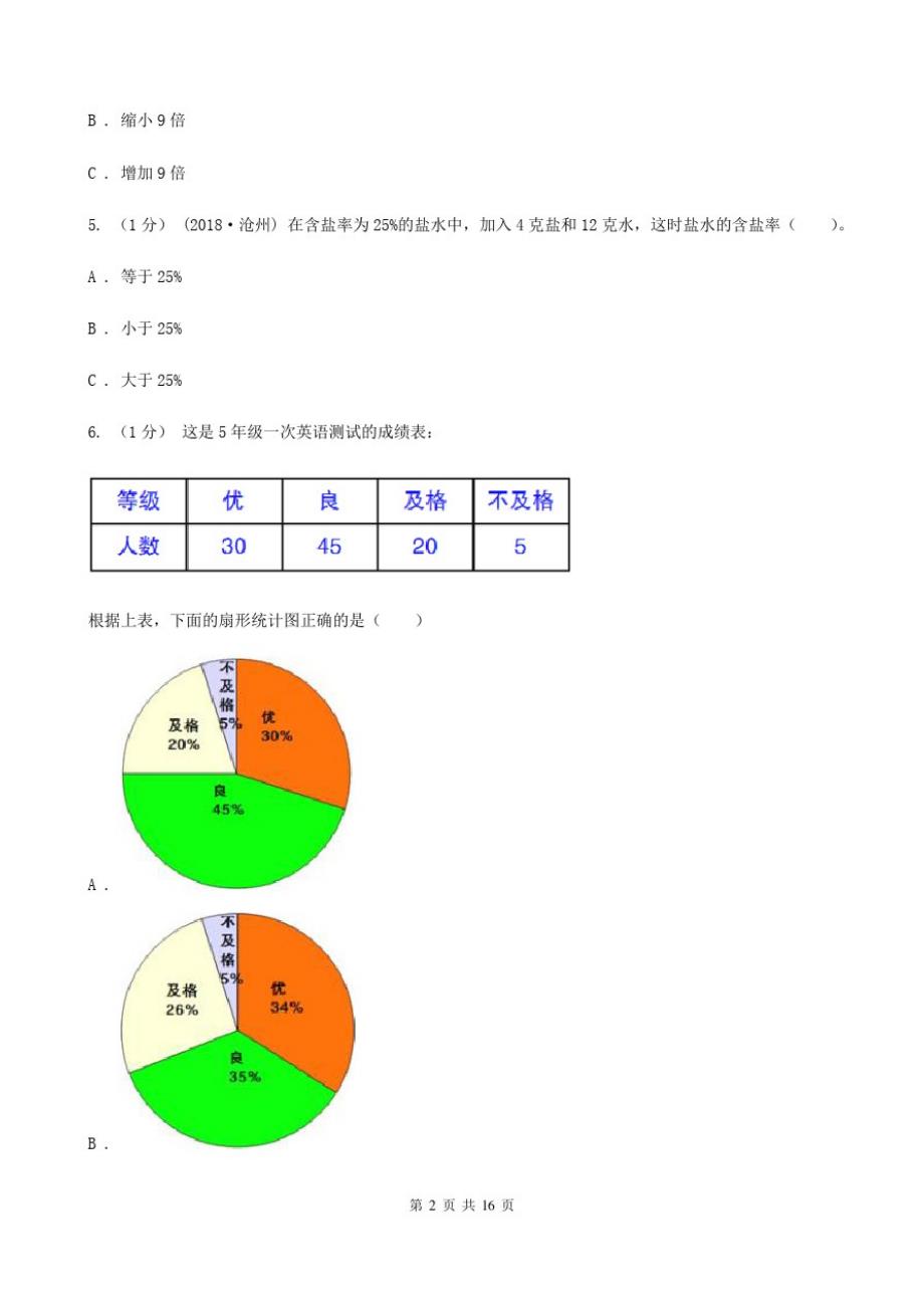 青海省海南藏族自治州2020年六年级上学期数学期末试卷D卷_第2页