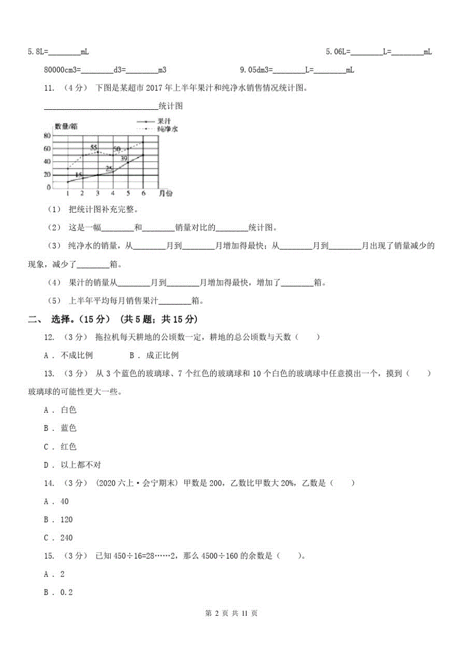 合肥市六年级下册数学期末模拟卷(三)_第2页