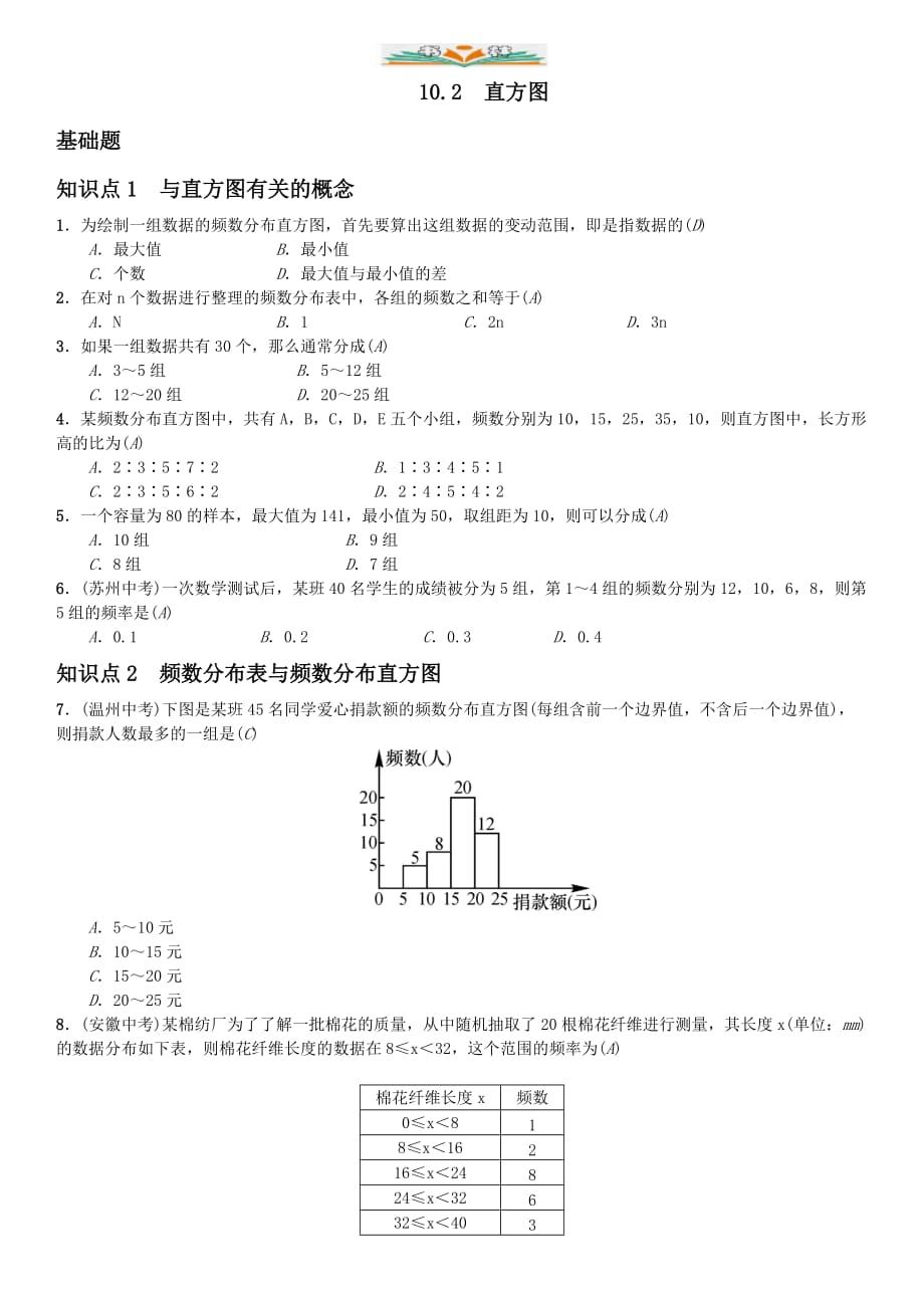 人教版七年级数学下册10.2直方图-好用_第1页