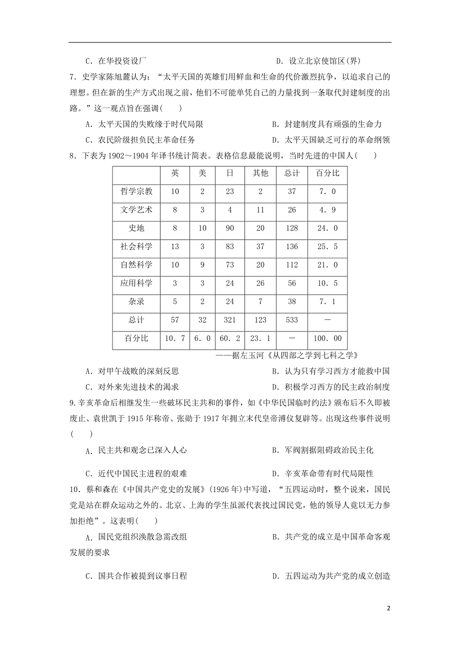 贵州省2019-2020学年高二历史下学期第四次周考试题_第2页