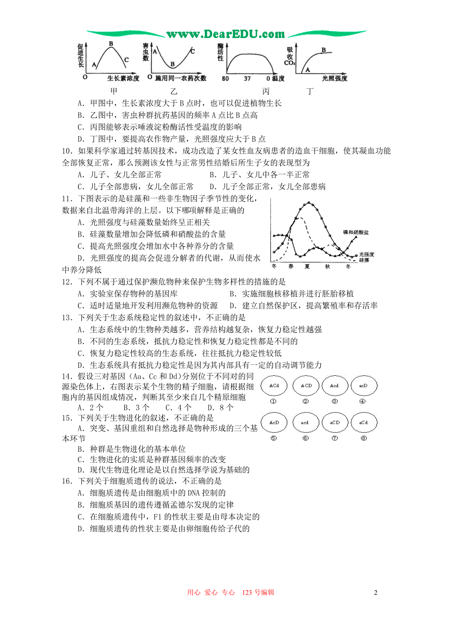 2006年江苏省盐城市第一中学高三生物暑期复习试卷二_第2页