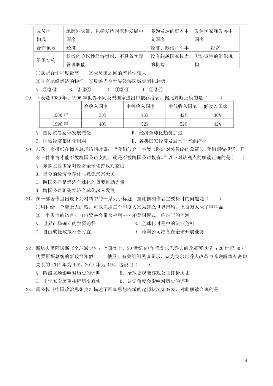 宁夏2015-2016学年高二历史下学期第三次月考试题（无答案）_第4页