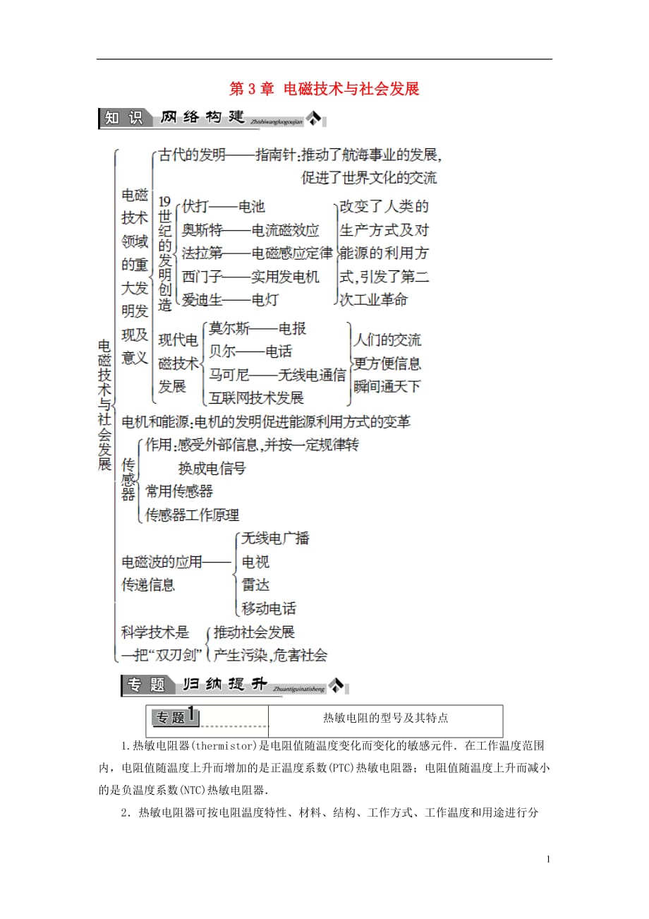 高中物理第3章电磁技术与社会发展章末归纳提升粤教选修1-1_第1页