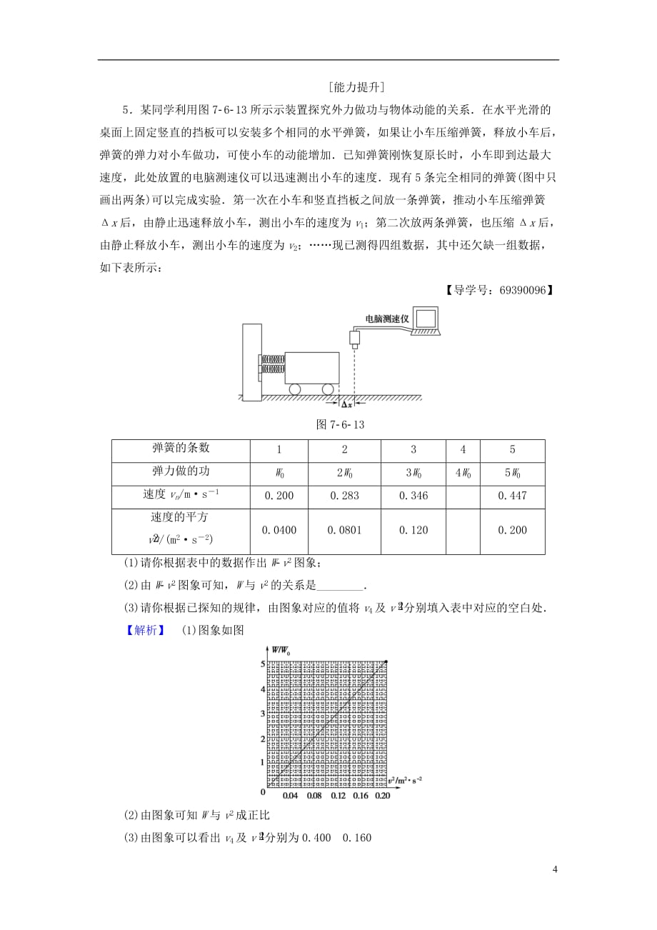 高中物理第7章机械能守恒定律6实验：探究功与速度变化的关系学业分层测评新人教版必修2_第4页