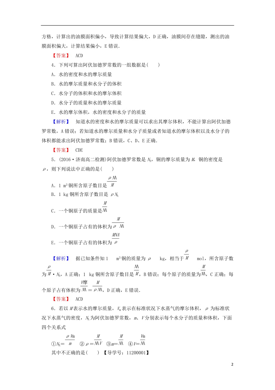 高中物理第7章分子动理论1物体是由大量分子组成的学业分层测评新人教选修3-3_第2页