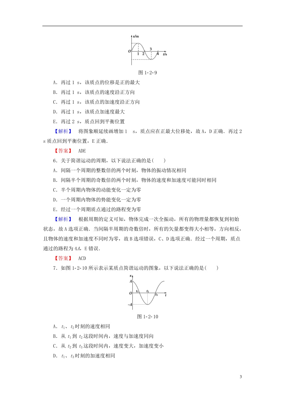 高中物理第1章机械运动第2节振动的描述学业分层测评鲁科选修3-4_第3页