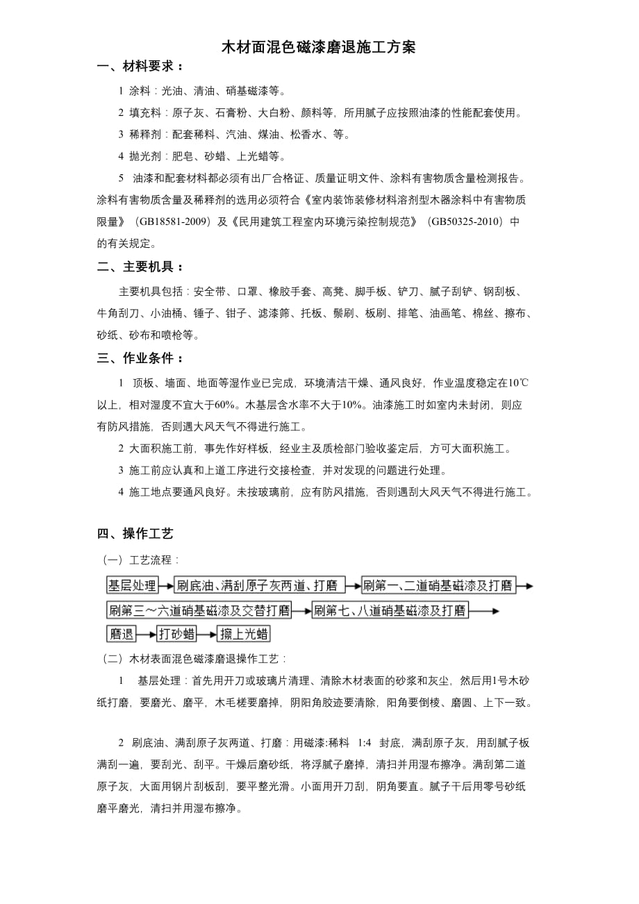 11-35木材面混色磁漆磨退施工方案_第1页