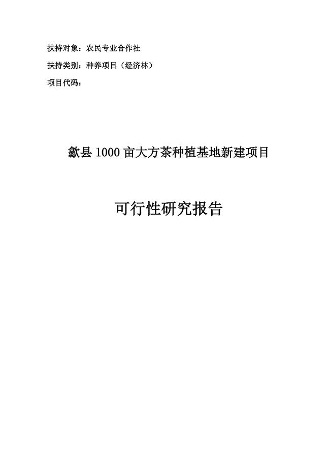 歙县1000亩大方茶种植基地新建项目可行性研究报告