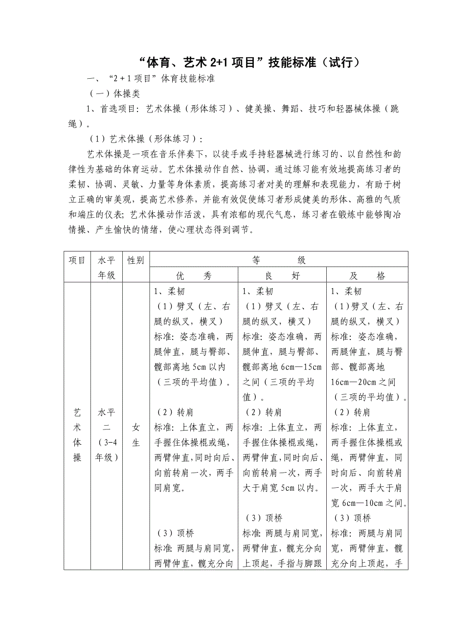 {项目管理项目报告}国家体育艺术21项目技能标准试行_第2页