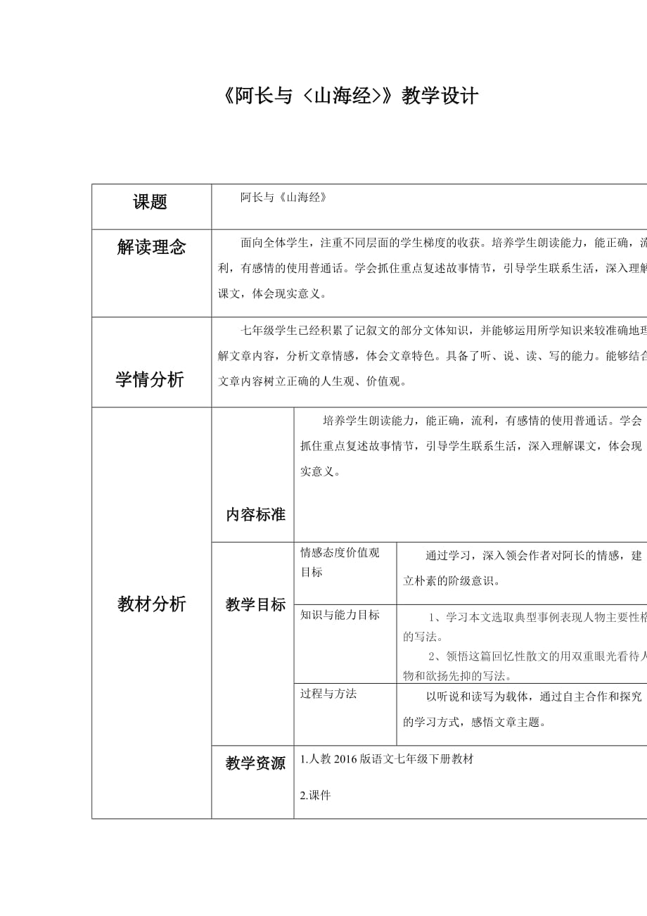 初中语文_9阿长与《山海经》教学设计学情分析教材分析课后反思_第1页