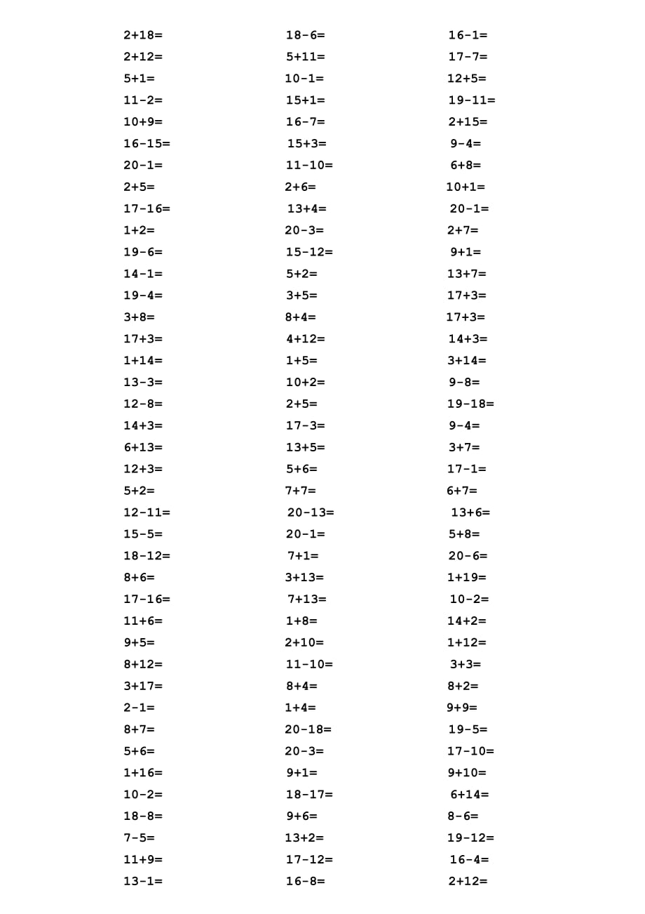 一年级20以内加减法口算题每页120道-总1000道(A4直接打印)_第1页