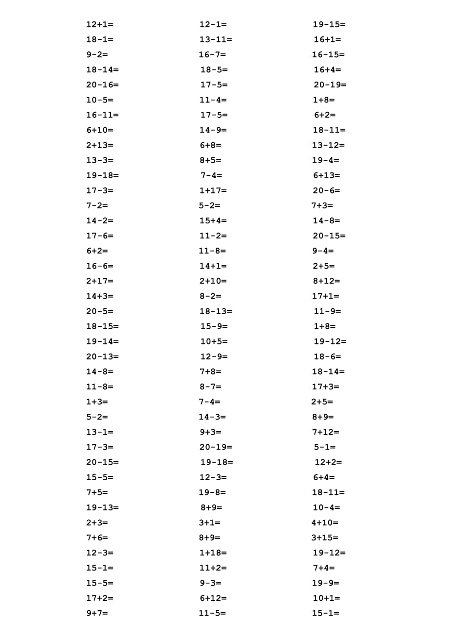 一年级20以内加减法口算题每页120道-总1000道(A4直接打印)_第3页