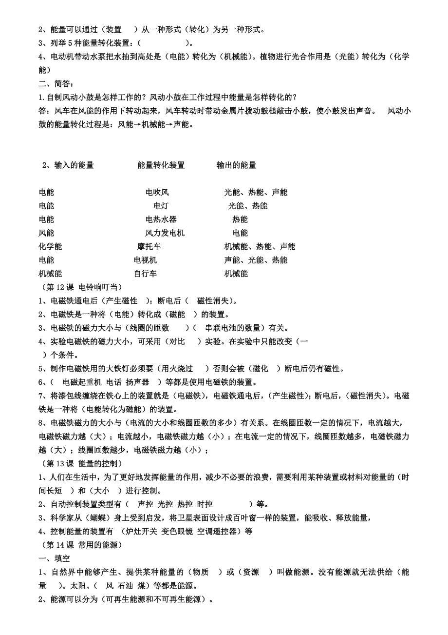 冀教版小学六年级科学上册全册复习题_第5页