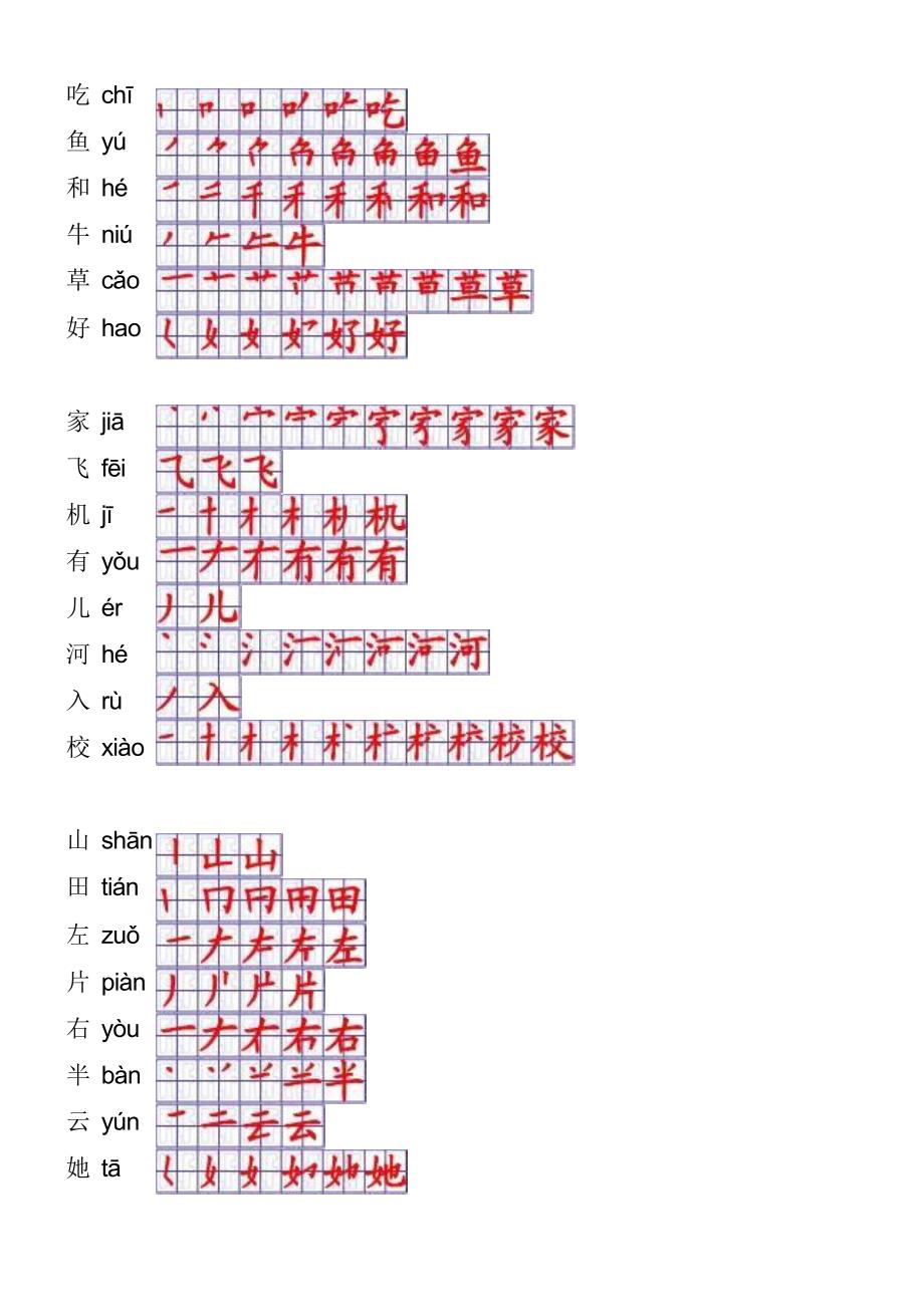 一年级语文上册生字表笔顺表人教版_第3页