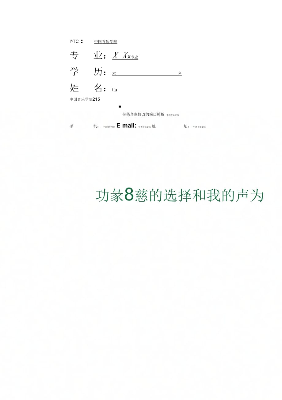 《中国音乐学院优秀个人简历》_第1页