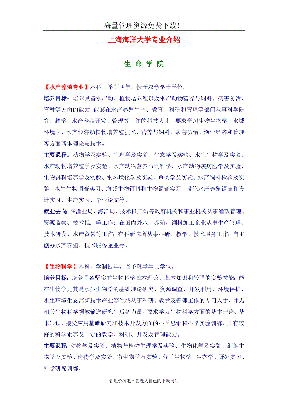 【精品】上海海洋大学专业介绍.doc_第1页