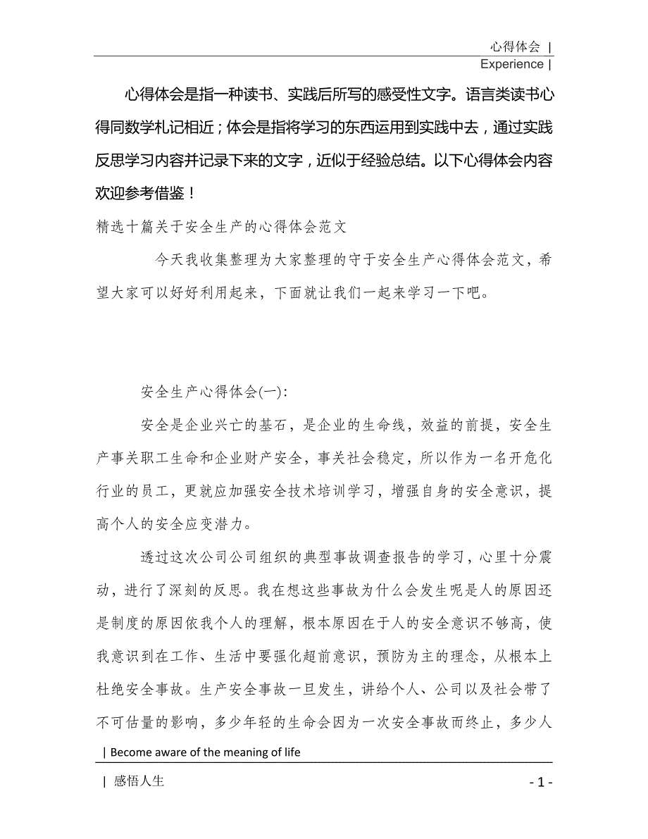 精选十篇关于安全生产的心得体会范文2021年[Word稿]_第2页