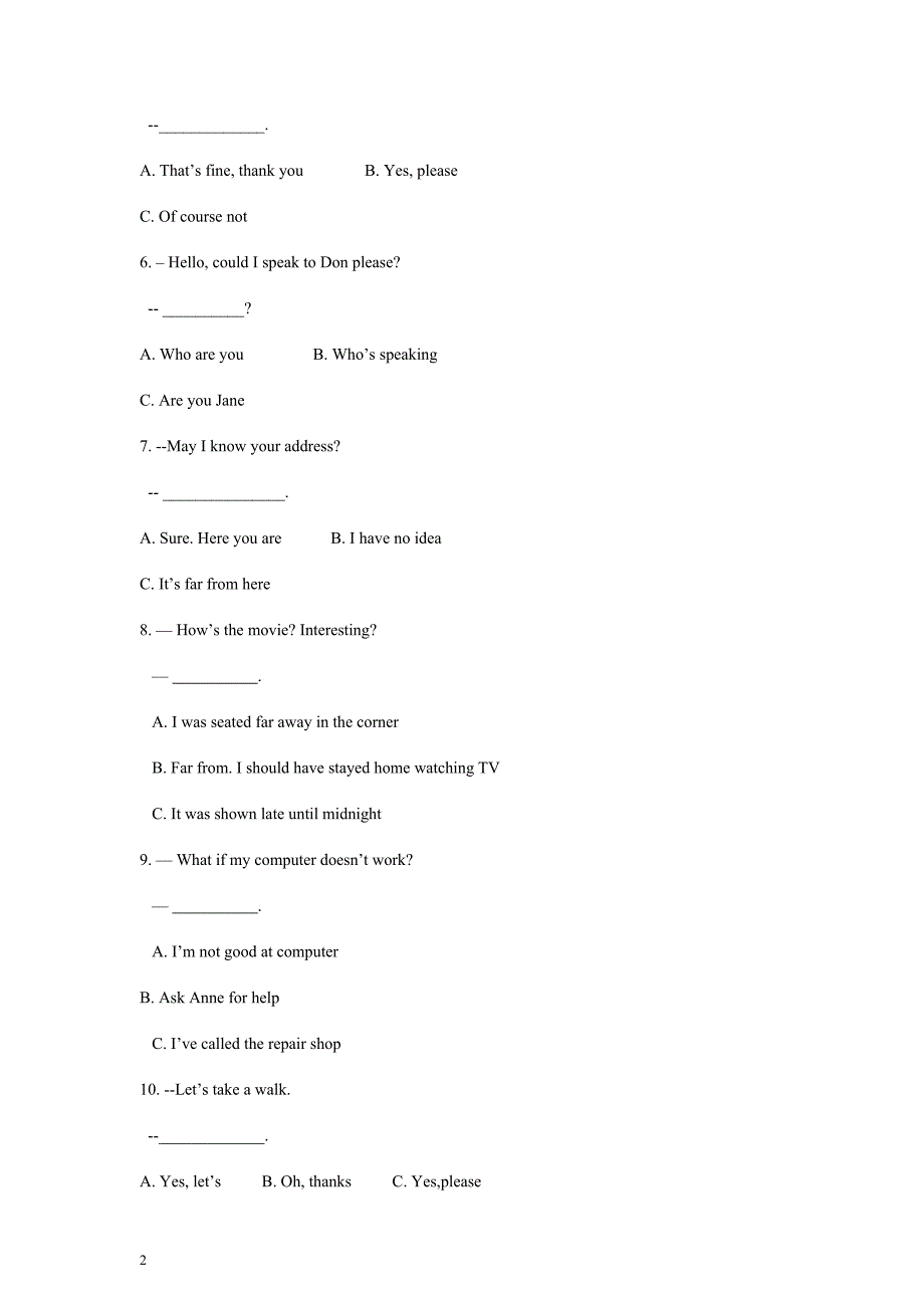 英语II(1)期末模拟试题2.doc_第2页