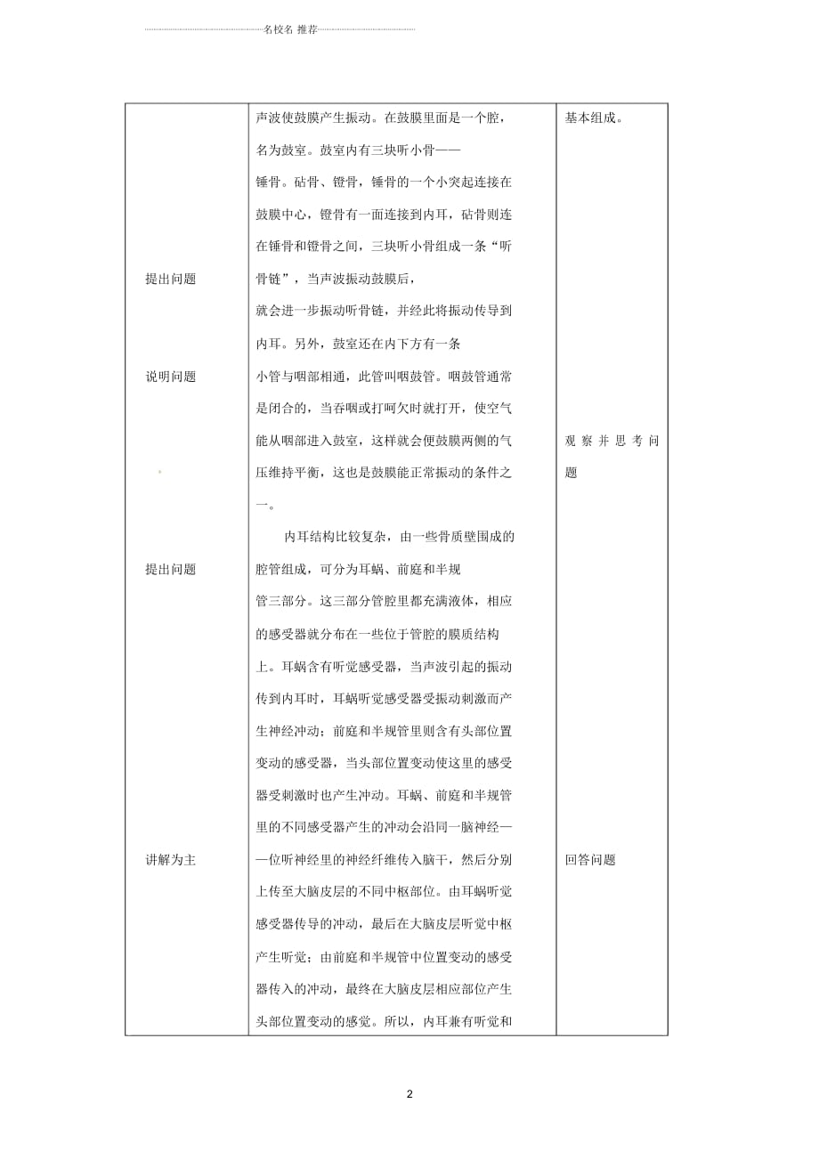 初中七年级生物下册第5节感受器和感觉器官名师精选教案北师大版_第2页