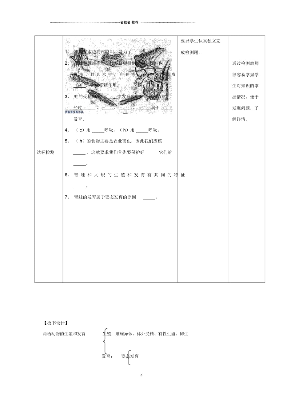 初中八年级生物上册4.2.2两栖动物的生殖和发育名师精选教案1新版济南版_第4页