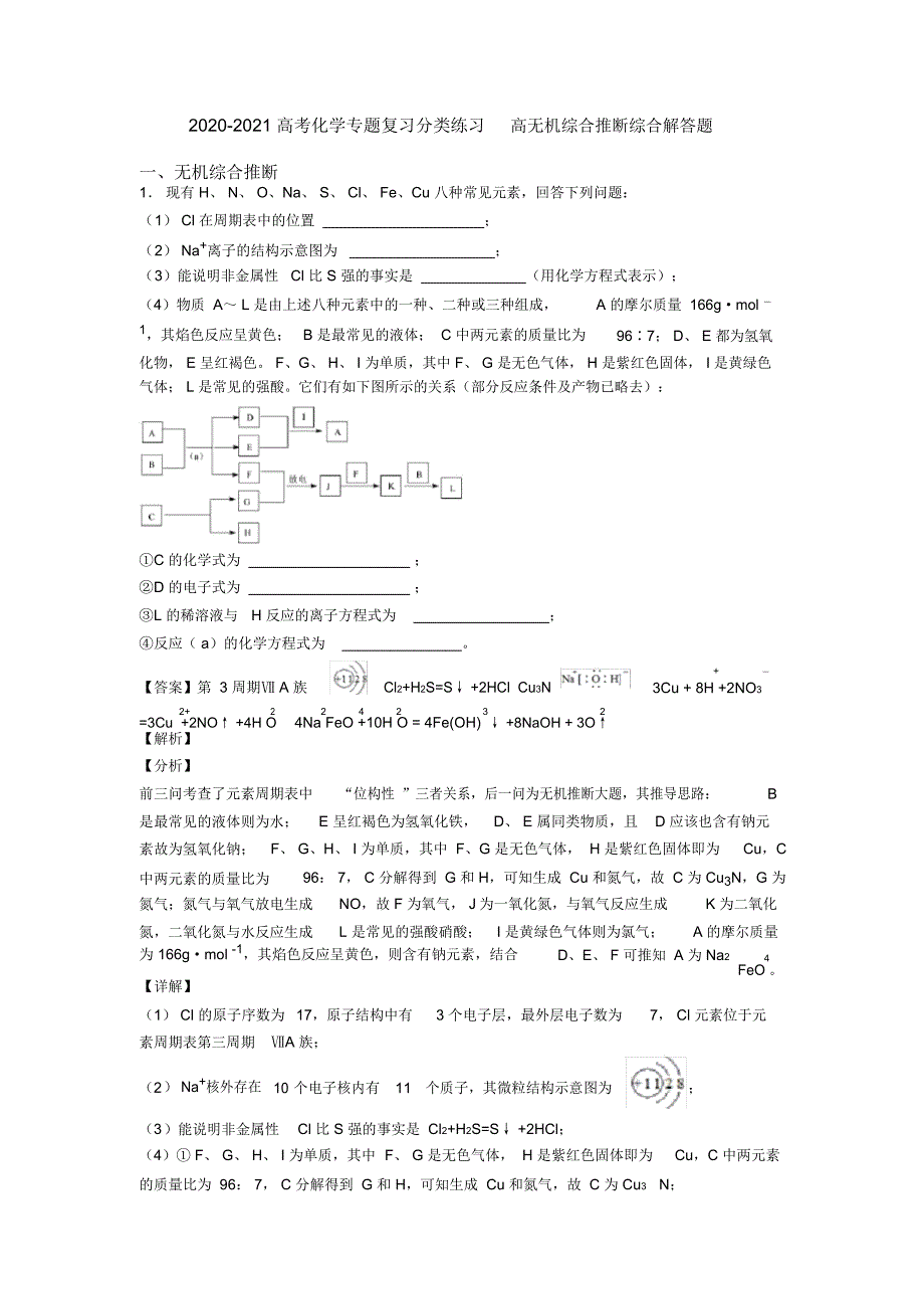 2020-2021高考化学专题复习分类练习高无机综合推断综合解答题_第1页