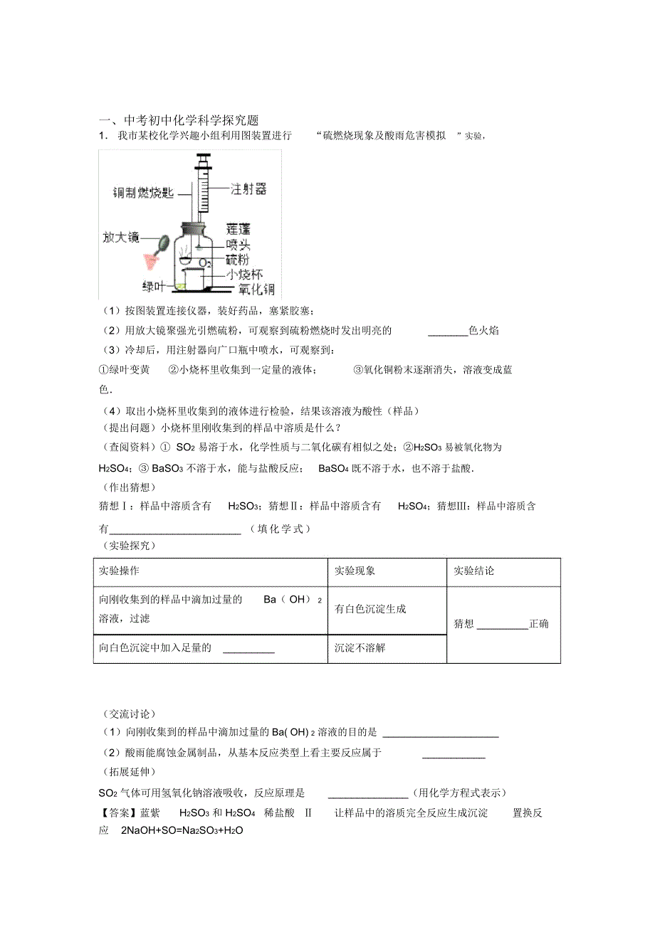 中考化学二轮探究题专项培优含详细答案_第1页