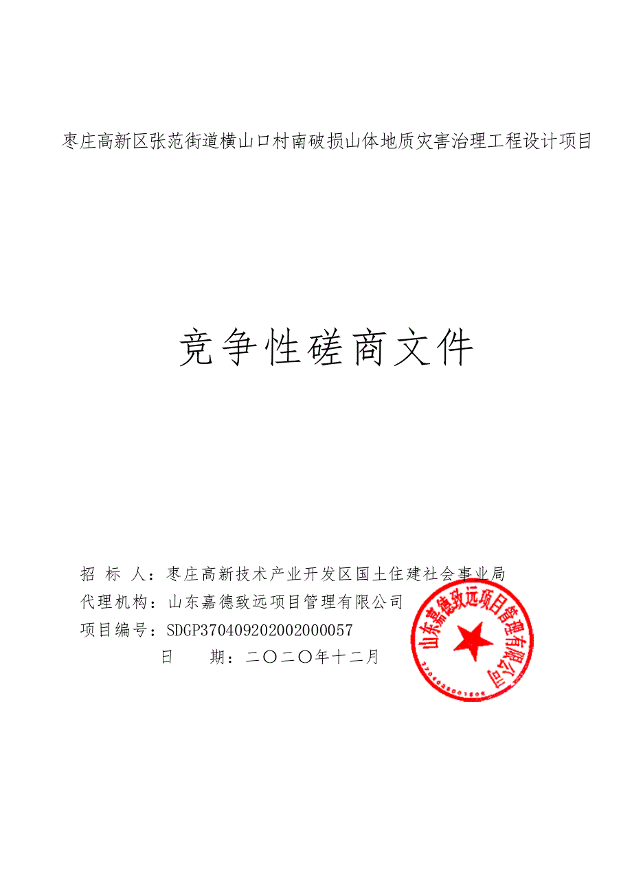 横山口村南破损山体地质灾害治理工程设计项目招标文件_第1页