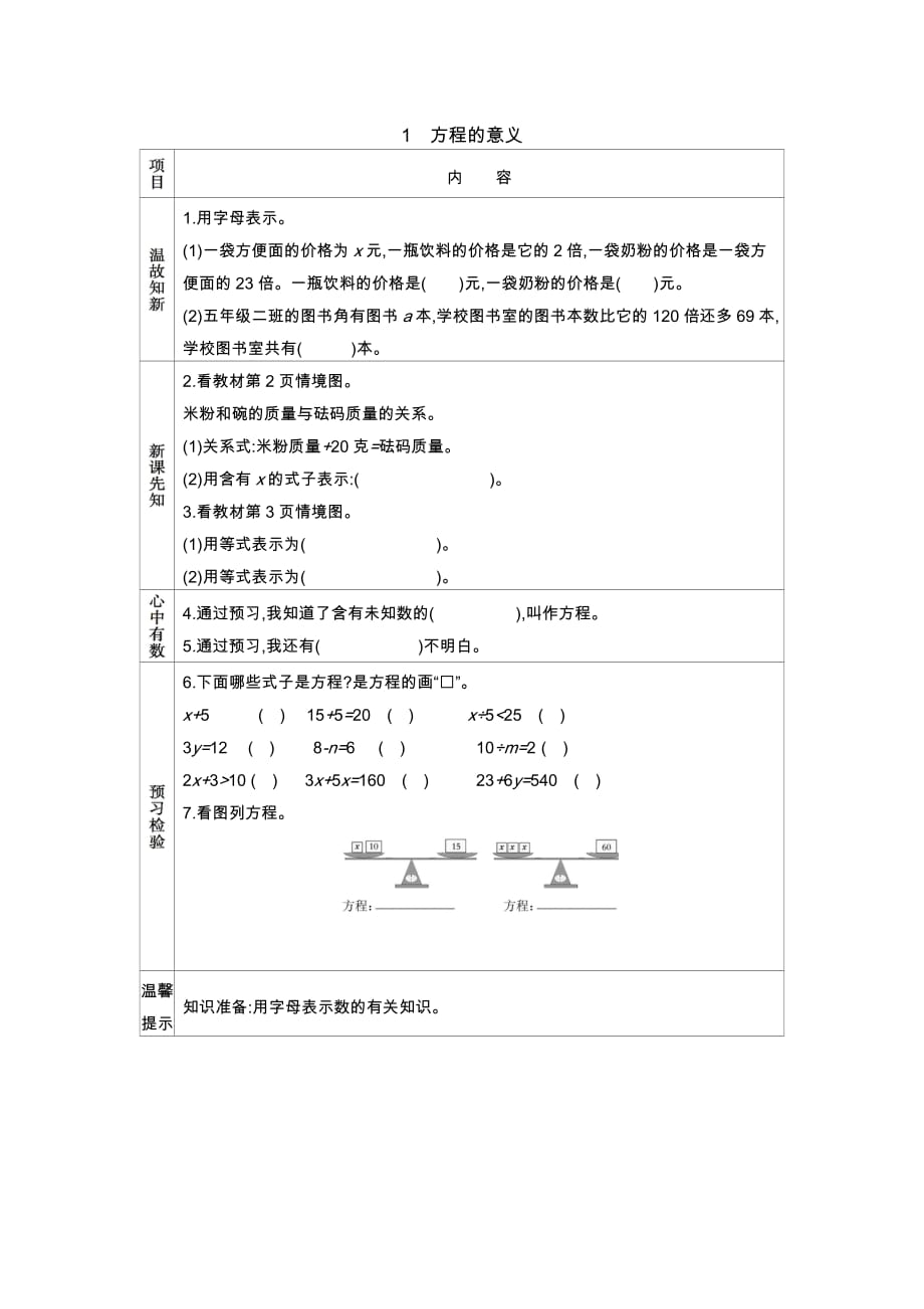 青岛版（五年制）数学四年级下册1 方程的意义_第1页