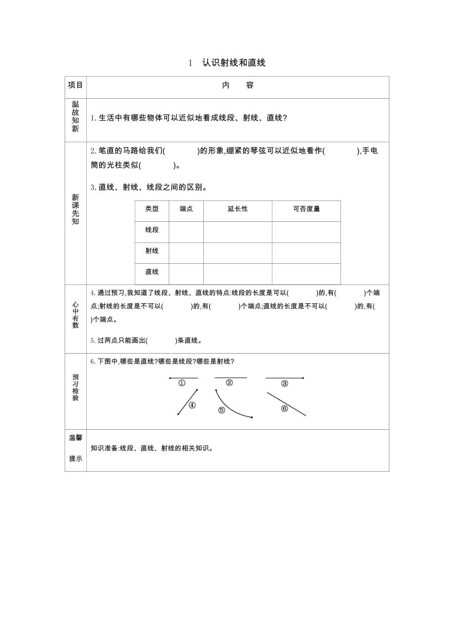 青岛版（五年制）数学三年级下册1　认识射线和直线_第1页