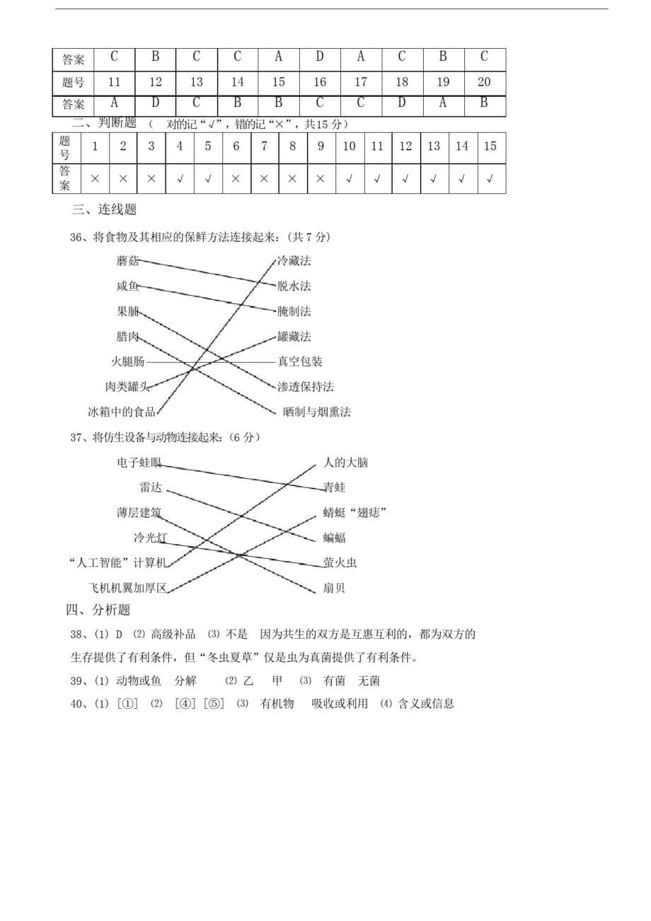 人教版八年级上册生物期末考试试卷-_第5页