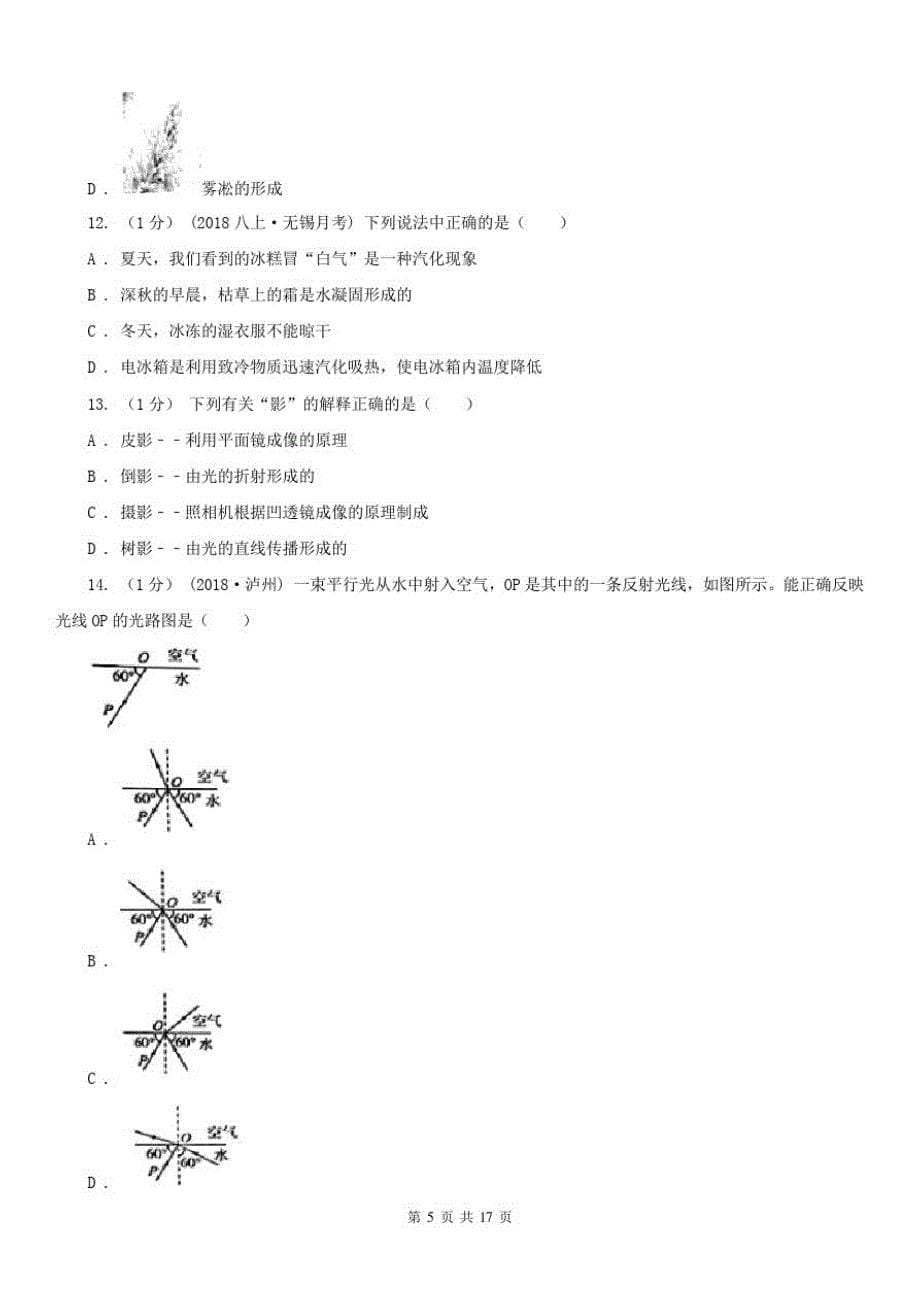 黑龙江省哈尔滨市2020版八年级上学期物理期末考试试卷C卷_第5页