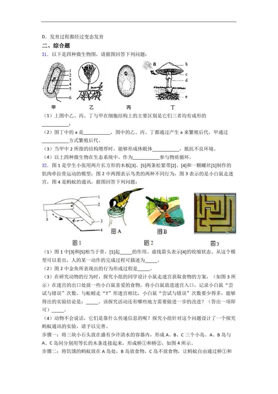 重庆第一中学人教部编版八年级上册生物期末测试题_第4页