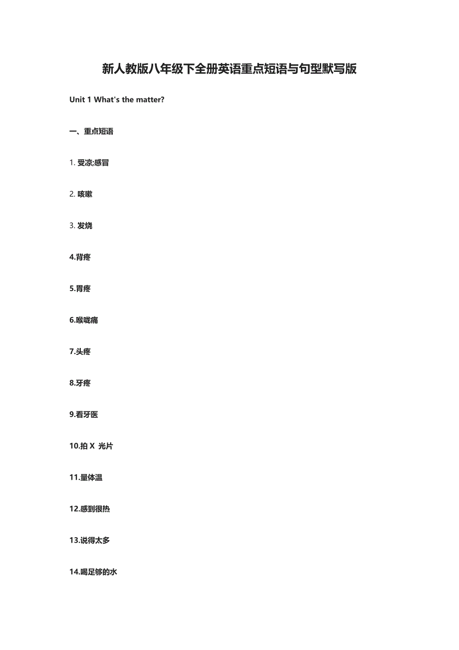 [全]新人教版八年级下全册英语重点短语与句型默写版_第1页