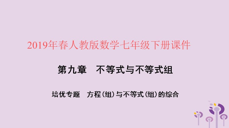 2021年春七年级数学下册第九章不等式与不等式组培优专题方程(组)与不等式(组)的综合课件新版新人教版_第1页