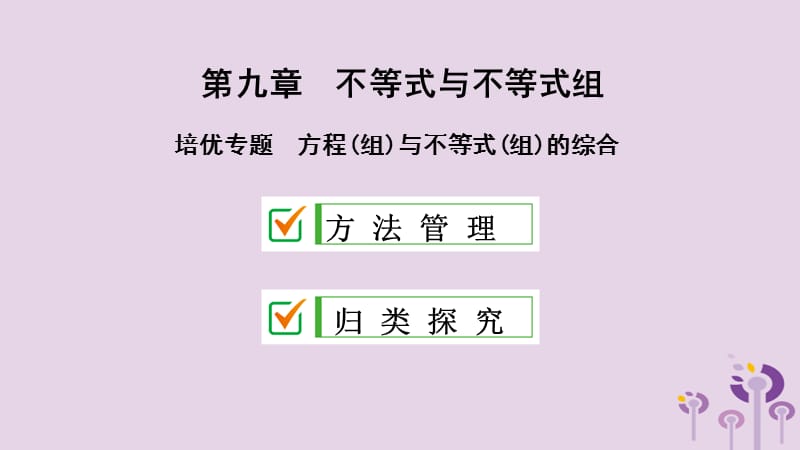 2021年春七年级数学下册第九章不等式与不等式组培优专题方程(组)与不等式(组)的综合课件新版新人教版_第2页