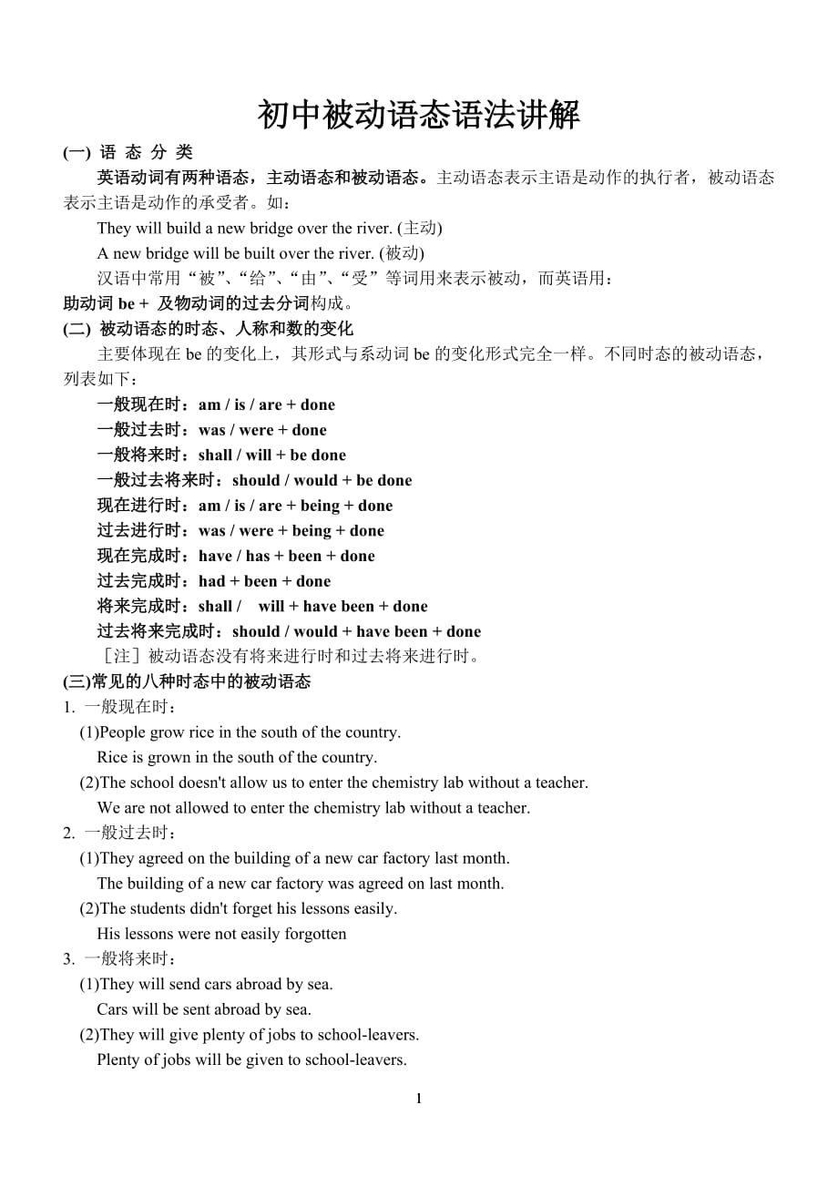 初中英语被动语态讲解与练习（2020年12月整理）.doc_第1页