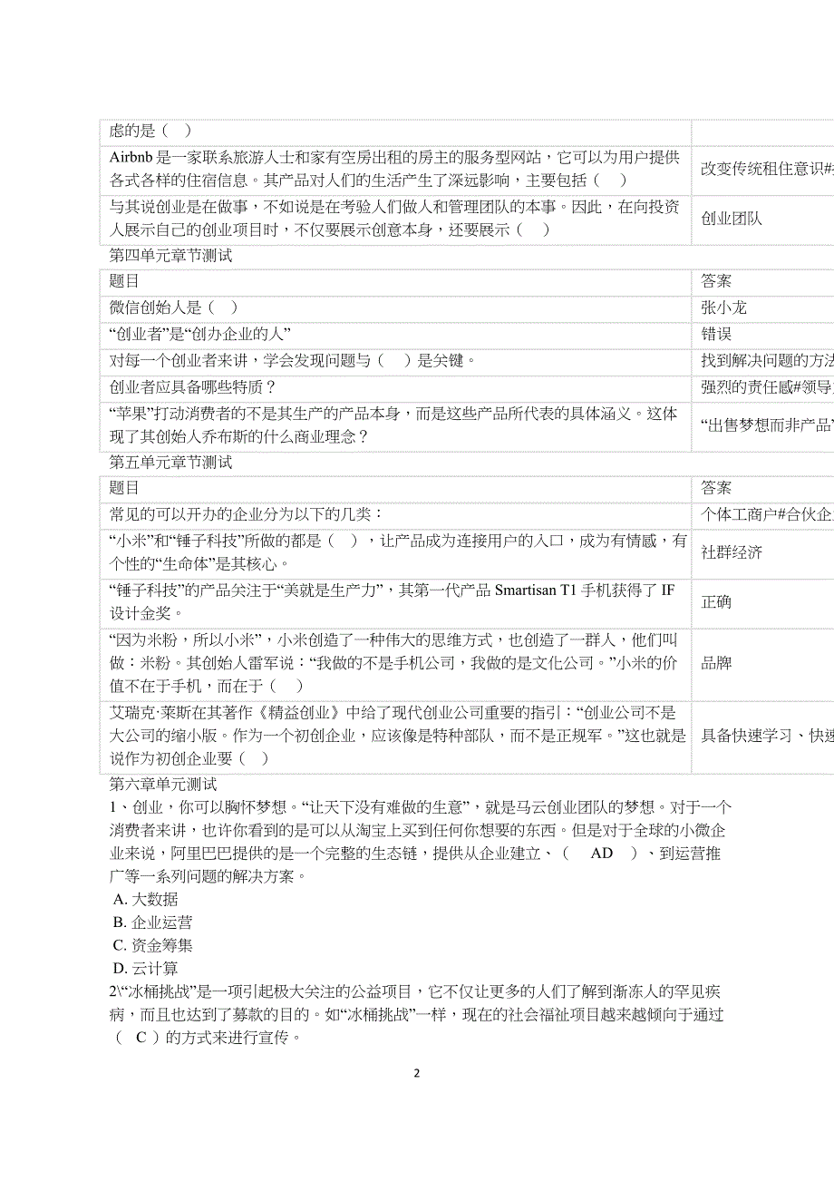 XX8知到创践——大学生创新创业实务分章测试答案（2020年12月整理）.doc_第2页