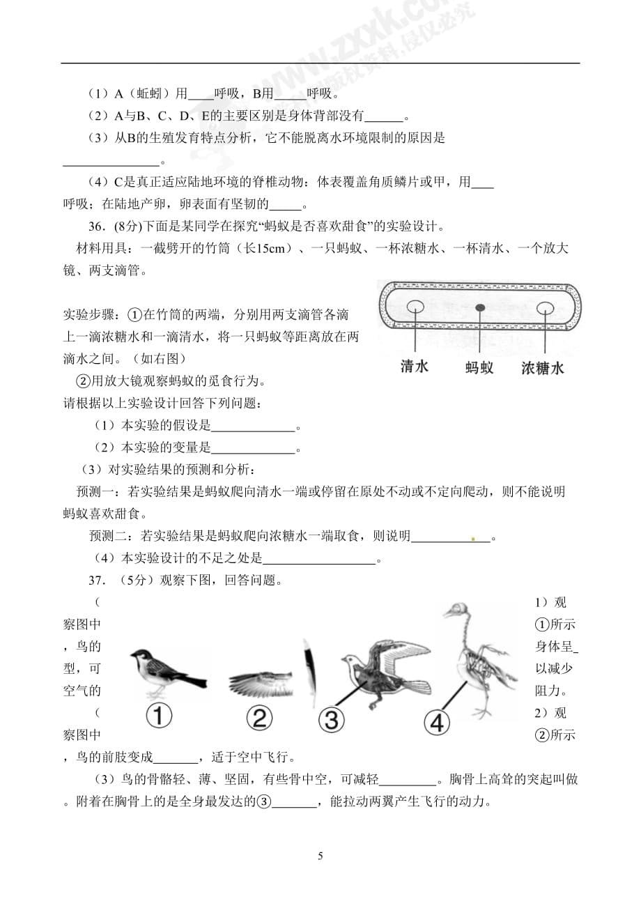 八年级下册生物期中试题（2020年12月整理）.doc_第5页