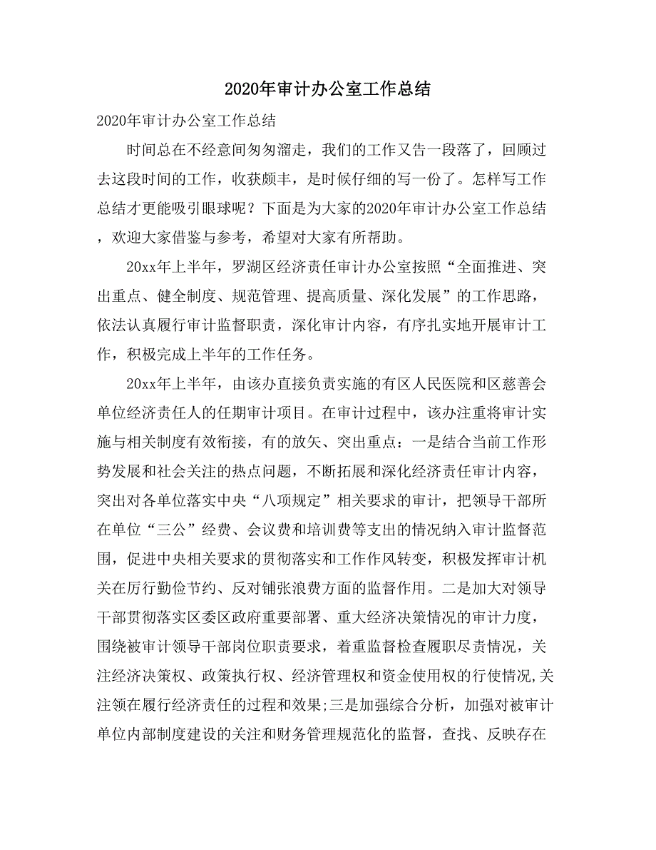 2020年审计办公室工作总结_第1页